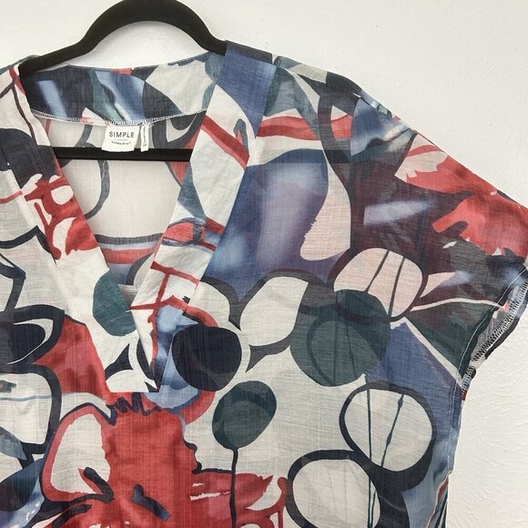 Simple By Suzanne Metro Blue Red Colorful Abstract Pullover Top Sheer Cotton 2X - Picture 5 of 10
